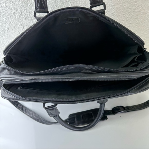 SATCHI genuine black leather messenger bag unisex academia - Picture 8 of 16